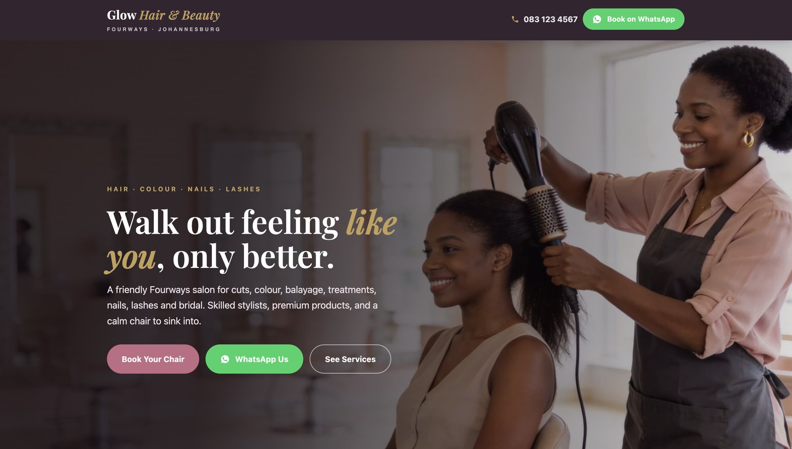 Example small business website built by Digital Consulting for Glow Hair & Beauty