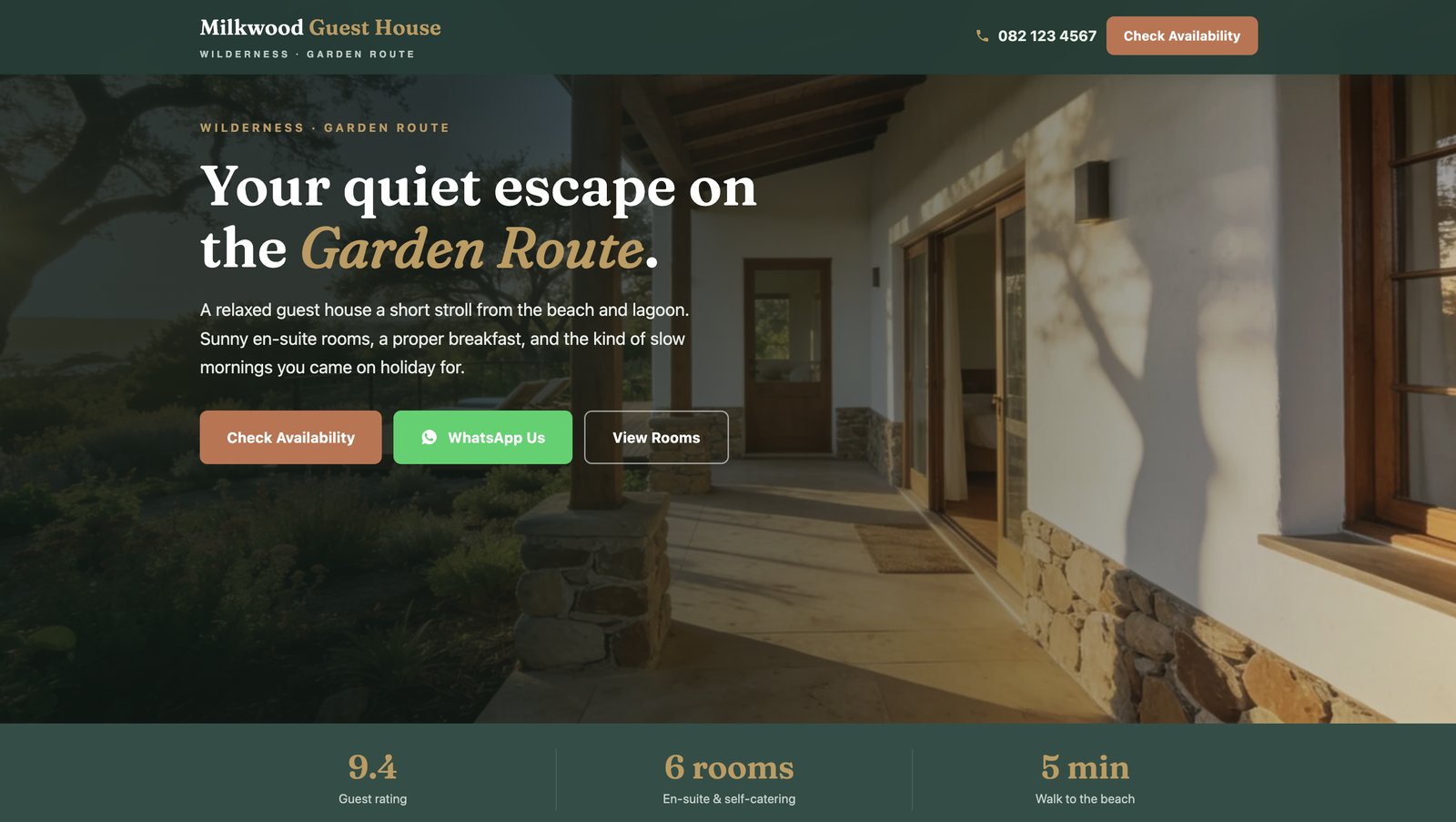 Milkwood Guest House website example